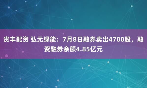 贵丰配资 弘元绿能：7月8日融券卖出4700股，融资融券余额4.85亿元